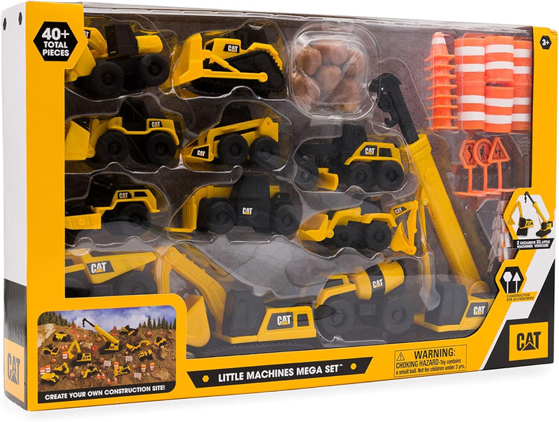 CAT® Construction Little Machines Mega-Set I Mit 40 Teilen I Enthält Fahrzeuge, einen Kran, Verkehrs