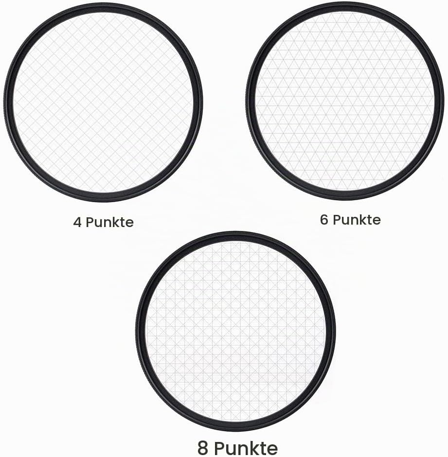 JJC 67 mm optisches Glas mit variablem Sternfilter-Set (4 Punkte, 6 Punkte und 8 Punkte) für Canon E