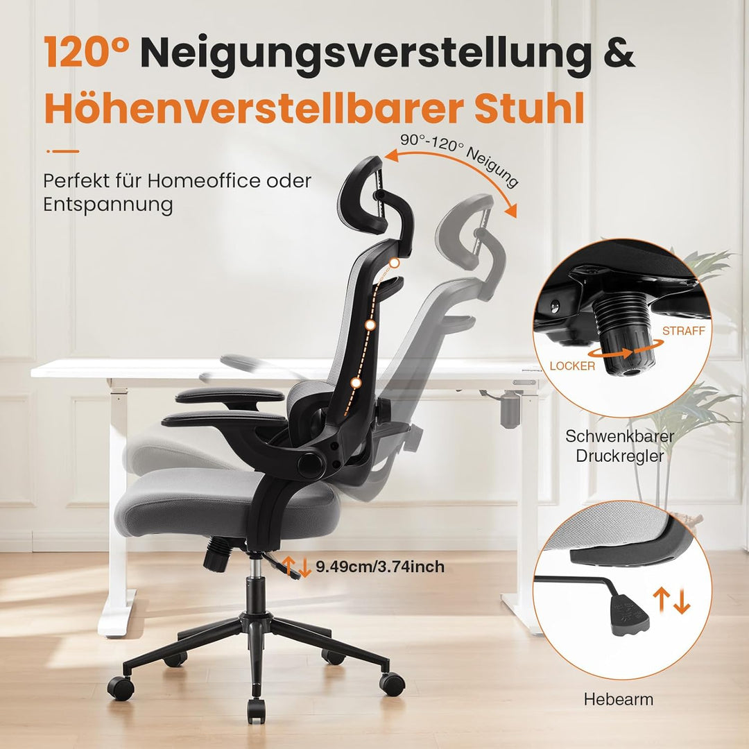 Sweetcrispy Ergonomischer Bürostuhl, Schreibtischstuhl Ergonomisch, Atmungsaktiver Netzstuhl mit Ver