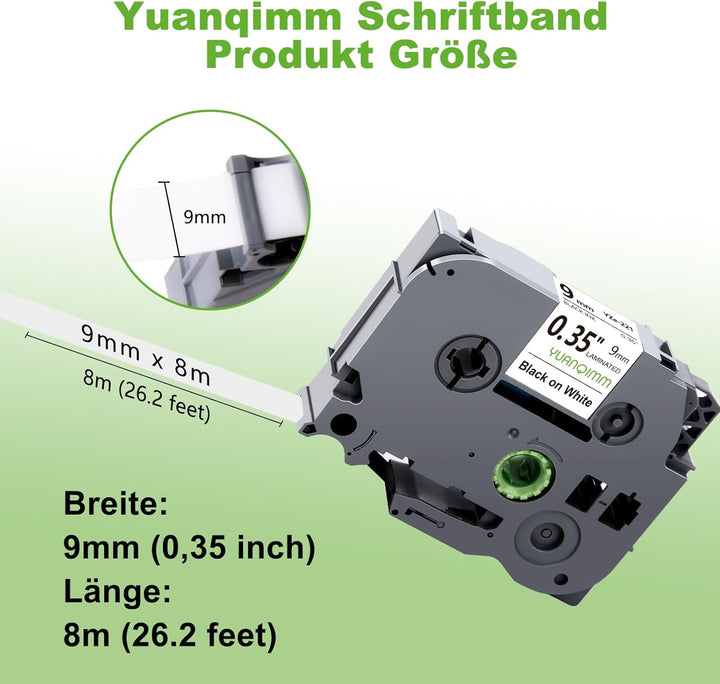 6x Yuanqimm TZe-221 TZe221 9mm Kompatibel mit Brother Ptouch Bänder 9mm TZ-221 TZ221 Schwarz auf Wei