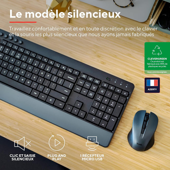 Trust Trezo Tastatur Maus Set Kabellos, Französisches AZERTY-Layout