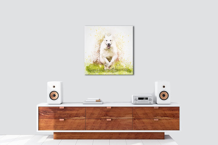 spielender Hund Format: 70x70 als Leinwandbild, Motiv fertig gerahmt auf Echtholzrahmen, Hochwertige