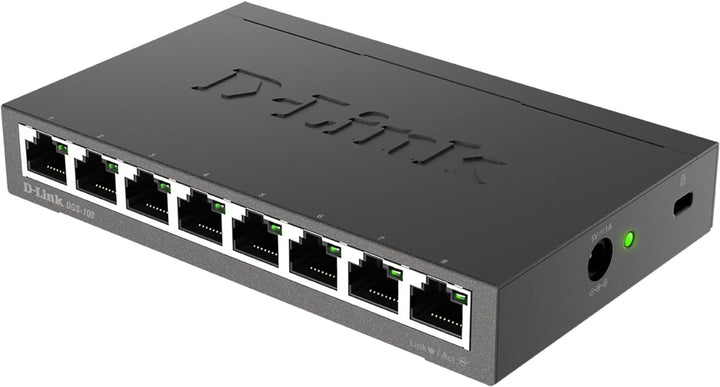 D-Link DGS-108 8-Port Layer2 Gigabit Switch (bis zu 2000 Mbit/s Datenübertragung pro Port, Non-Block