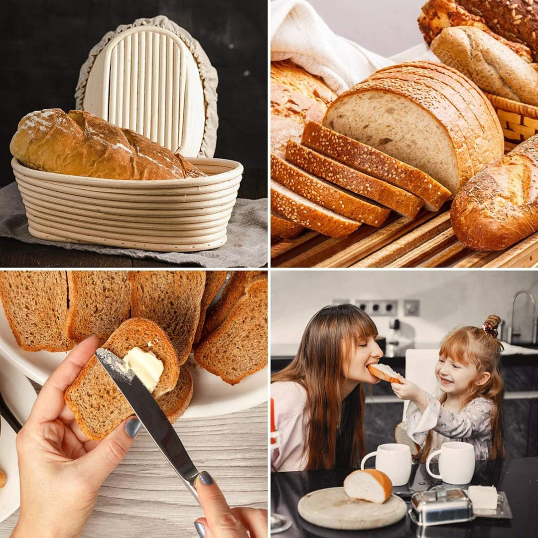 Gärkörbchen Set,Gärkorb zum Brotbacken 23cm Rund & 21cm Oval,100% Natürliches Rattan,Brotkorb Mit Le