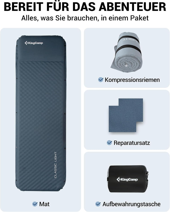 KingCamp Isomatte Camping,3cm Dick Schaumstoff Selbstaufblasend Camping Matratze mit Integrierten Ko
