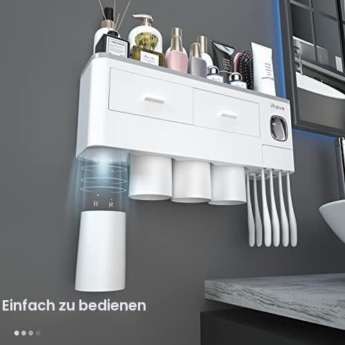 iHave Zahnbürstenhalter mit Zahnpastaspender, 4 Becher Zahnbürstenhalter Wand - Tablett mit grosser