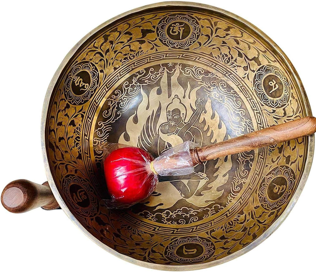 Singing Bowl Nepal 30,5 cm D Note Master Healing Mantra geschnitzte Klangschale, Meditationsschale,