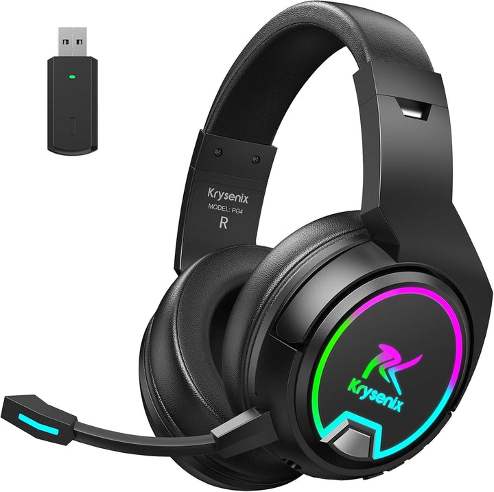 Krysenix PG4 RGB kabelloses Gaming-Headset für PS4, PS5, PC - 2,4 GHz 7.1 Surround Sound, Gaming-Kop