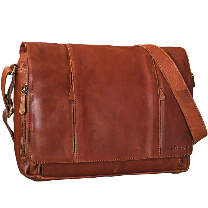 STILORD 'Erik' Vintage Schultertasche Leder braun 15,6 Zoll Notebooktasche Umhängetasche Herren und