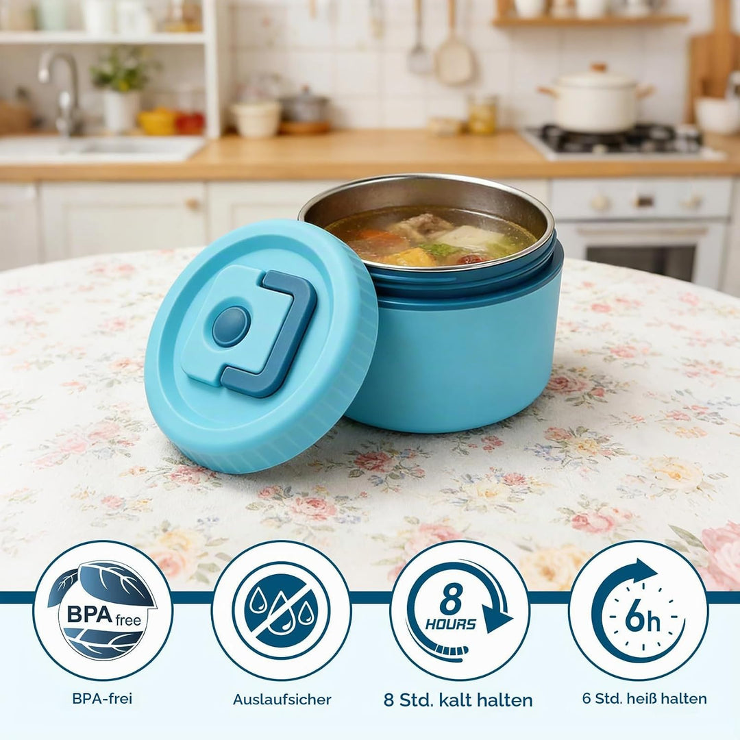 Lunch Box Set mit 320ml Thermobehälter für Essen, Auslaufsicher Brotdose mit 4 Fächern, Auslaufsiche