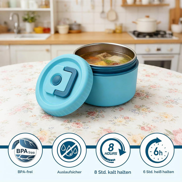 Lunch Box Set mit 320ml Thermobehälter für Essen, Auslaufsicher Brotdose mit 4 Fächern, Auslaufsiche
