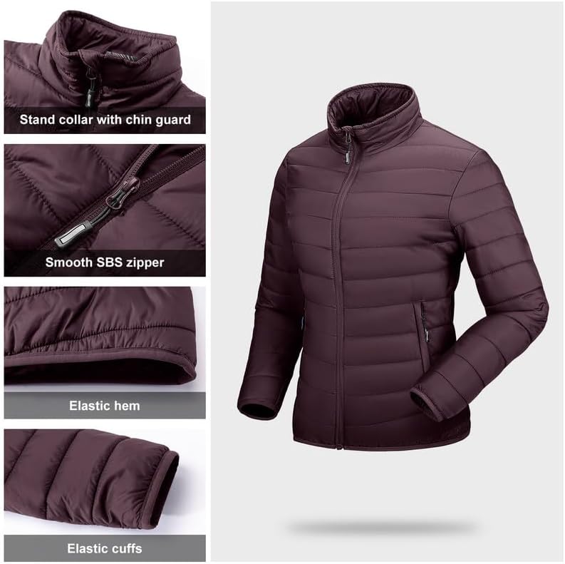 Outdoor Ventures Damen Steppjacke Leichte Warme Packbare Übergangsjacke Puffer Jacke für Frauen Gefü