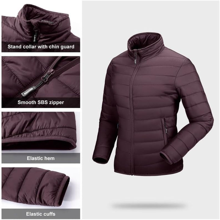 Outdoor Ventures Damen Steppjacke Leichte Warme Packbare Übergangsjacke Puffer Jacke für Frauen Gefü