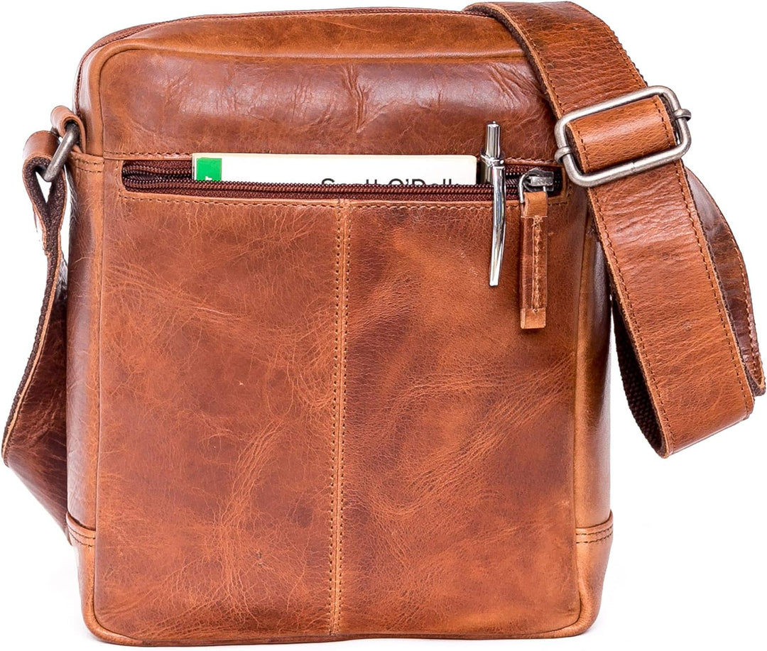 ALMADIH Leder Umhängetasche FINN Premium Rindsleder – Kompakte Messenger Schultertasche Freizeittasc