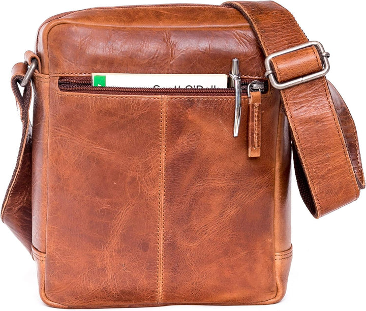 ALMADIH Leder Umhängetasche FINN Premium Rindsleder – Kompakte Messenger Schultertasche Freizeittasc