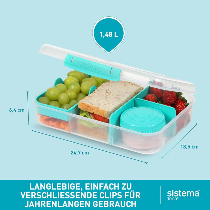 Sistema To Go Bento Box Create | Lunchboxen mit Fächern & Snack Pots | 1,48 L | BPA-frei | 2 Stück |