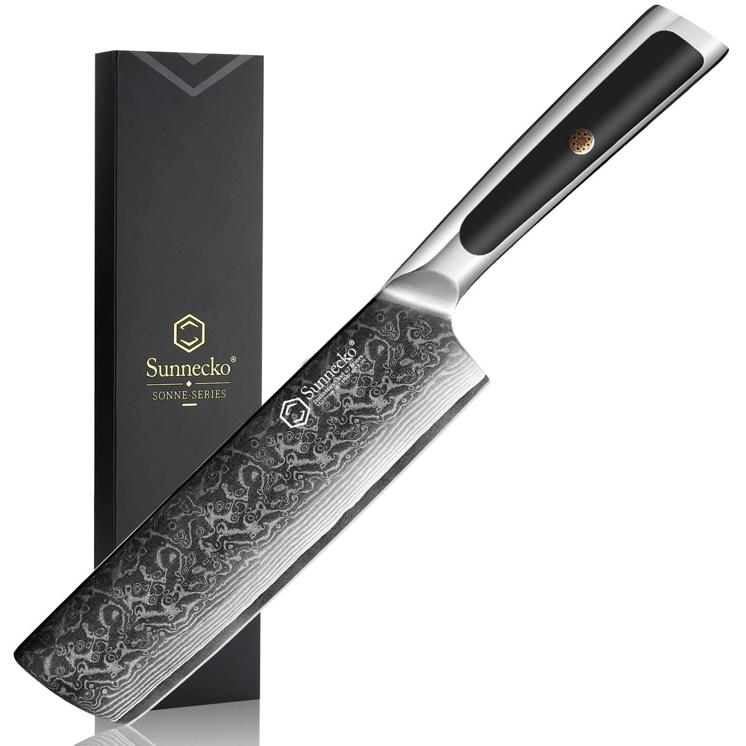 Sunnecko Damascus Küchenmesser 7 Zoll Hackmesser VG-10 Edelstahl Hackmesser mit solidem Griff Nakiri