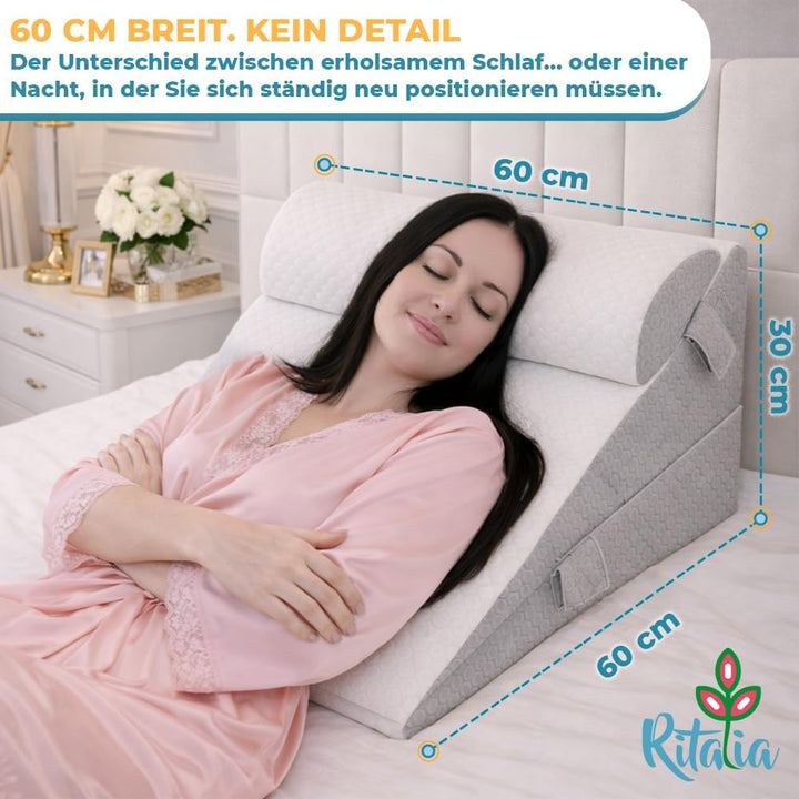 Ritalia Keilkissen 60x60x30 cm Grau | 3 Höhen | Rückenkissen Bett, Venenkissen, ergonomisches Sitzki