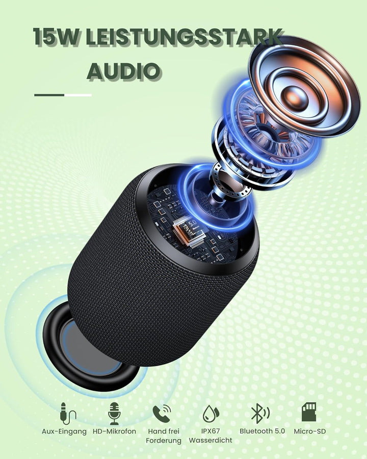 NOTABRICK Bluetooth Lautsprecher,Musikbox Bluetooth mit SD/TF Karte/AUX,Bluetooth Box mit IPX67 Wass