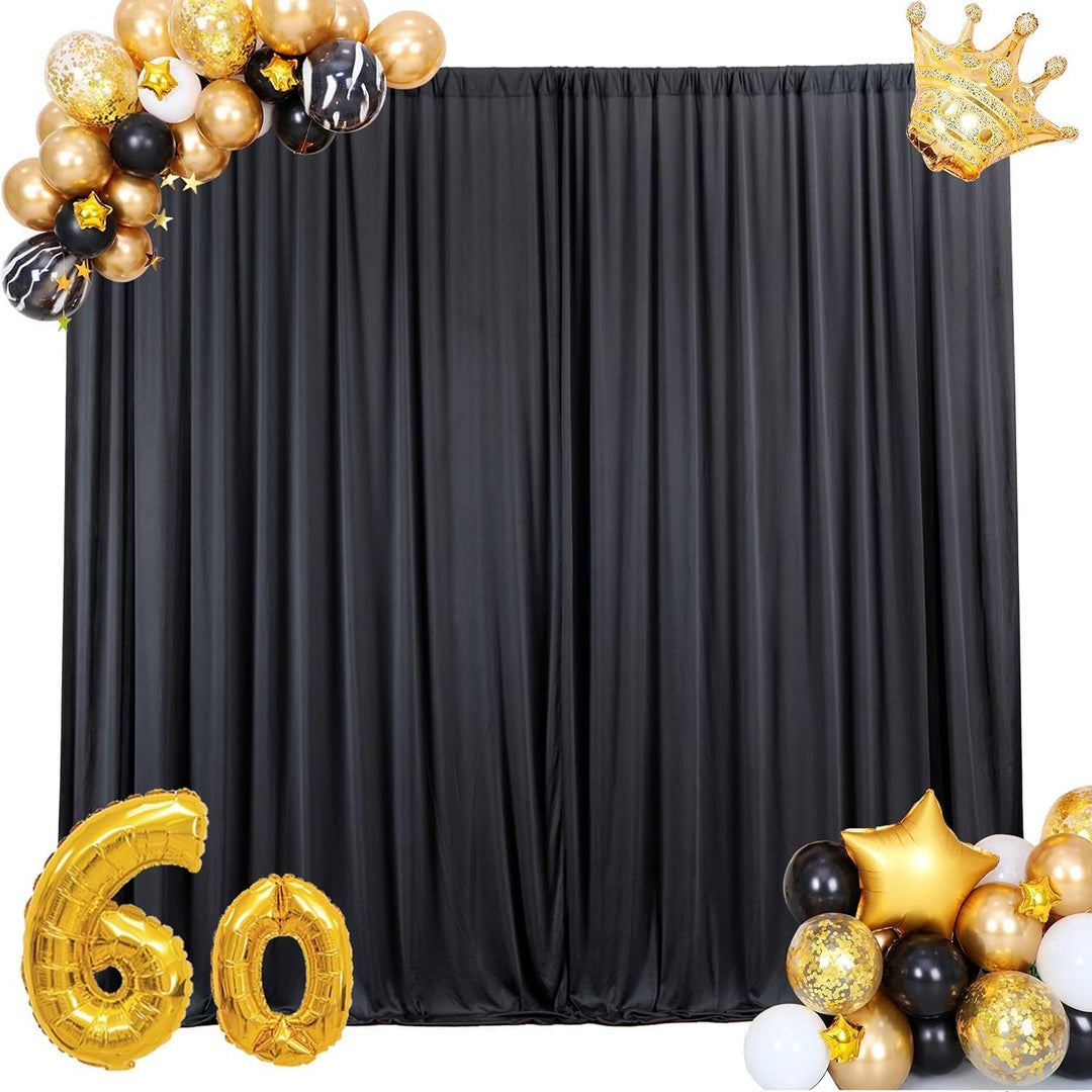 2 Stücke 1,5×2,15cm Schwarz Hintergrund Vorhänge für Hochzeit Party 100% Polyester Falten freie Weis