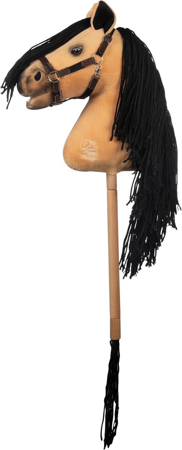 HKM - Hobby Horse Premium, Buckskin mit Halfter, Schweif & abschraubbarem Stock, Steckenpferd für Ki