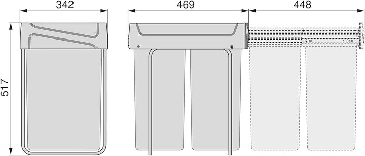 Emuca - Recycling-Behälter für die Küche, Bodenbefestigung und Handauszug, 2x25l, Kunststoff anthraz