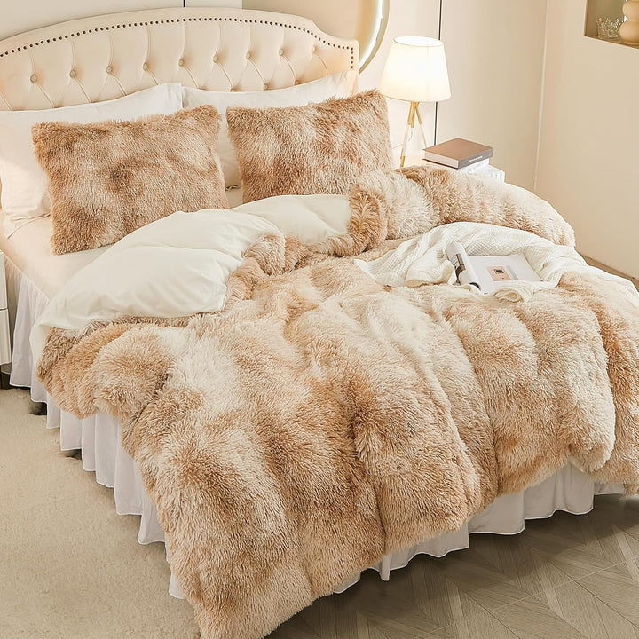 EMME Plüsch Bettwäsche Set 200x200cm Biber Flauschige Bettdecke Set für Bett Shaggy und Plüsch weich