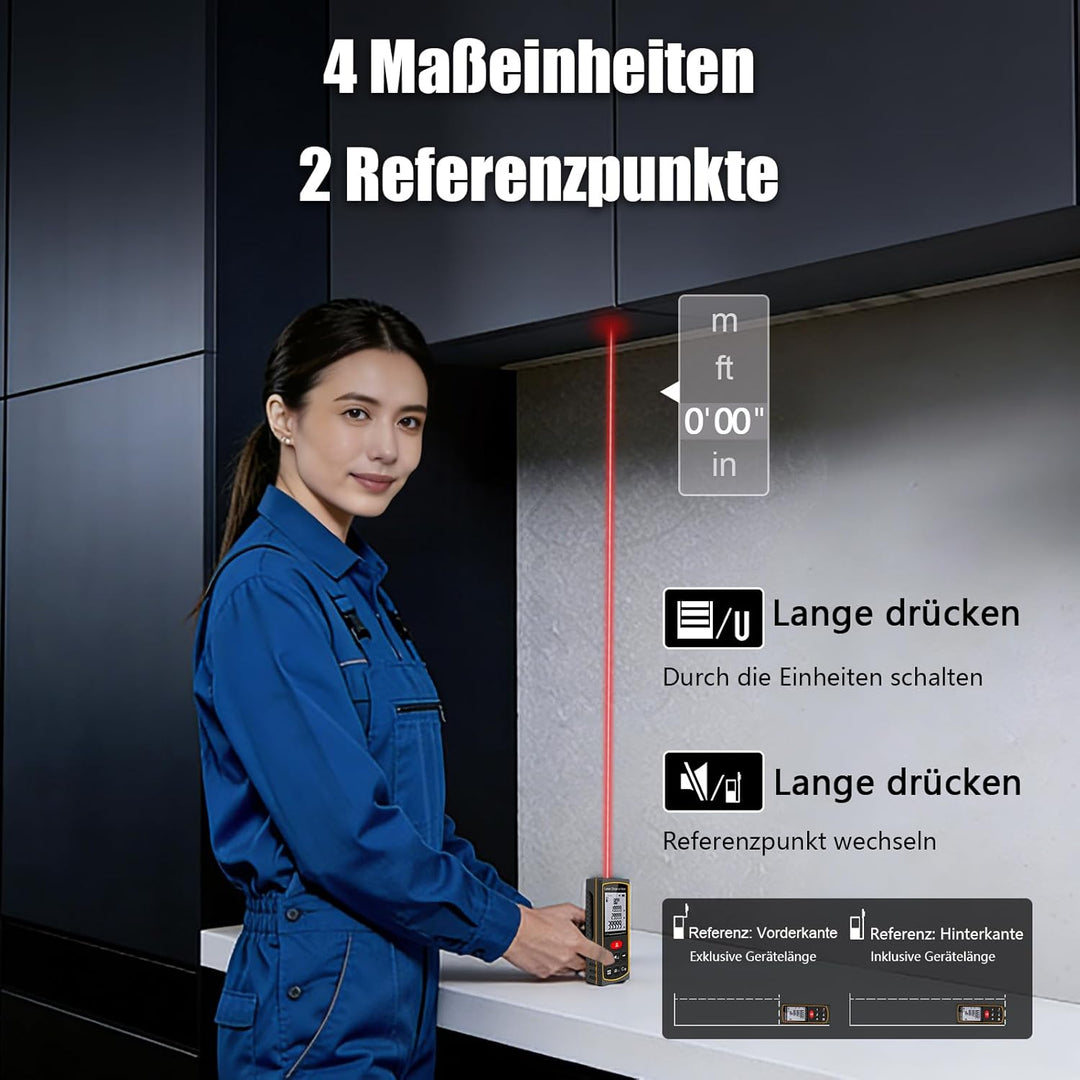 Laserentfernungsmesser 40M 60M 100M mit Winkelsensor, ±2mm Präzision Digitaler Entfernungsmesser ink