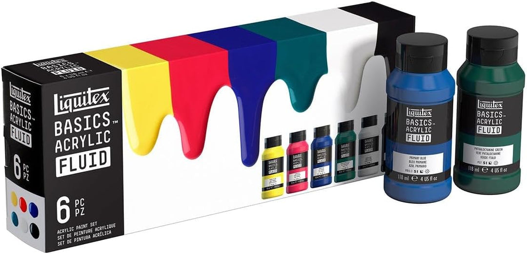 Liquitex 3699431 Basics Fluid Acrylfarbe Set mit fliessender Konsiszenz, schnell trocknend, lichtech