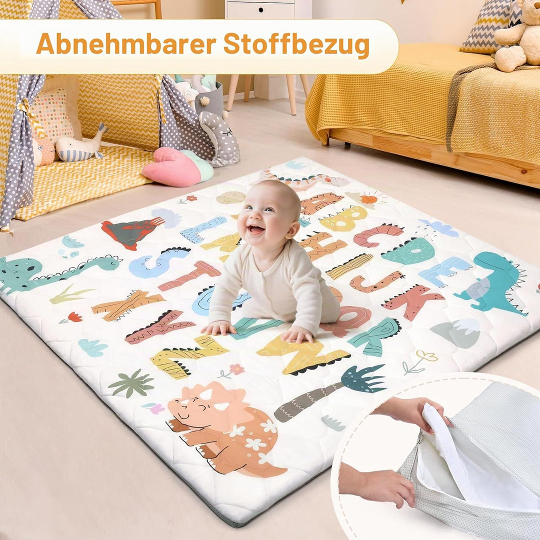 Spielmatte Baby 127×127cm mit Rutschfest, Extra Dicke 2cm Weiche Abtrennbar Krabbelmatte Baby, Faltb