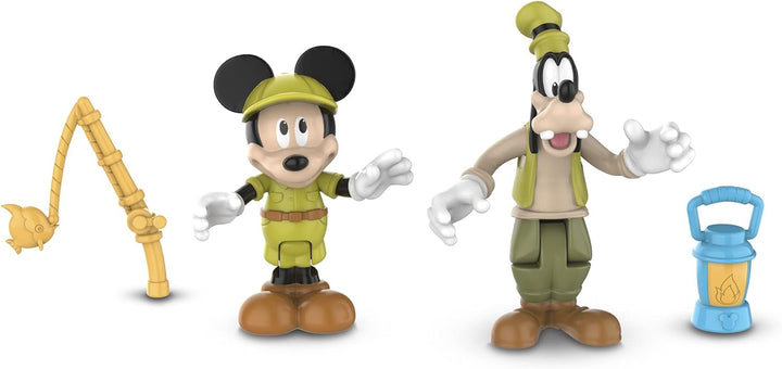 Giochi Preziosi Mickey, 2 bewegliche Figuren, 7,5 cm, mit Zubehör, Thema Camping, Spielzeug für Kind