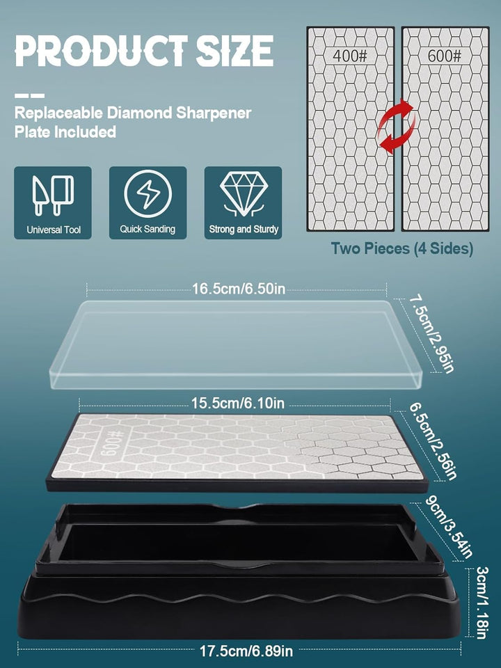 2 Stück Doppelseitiger Diamant Schleifstein, Kalolary Messerschärfer Diamant Schleifplatte mit 1 Rut