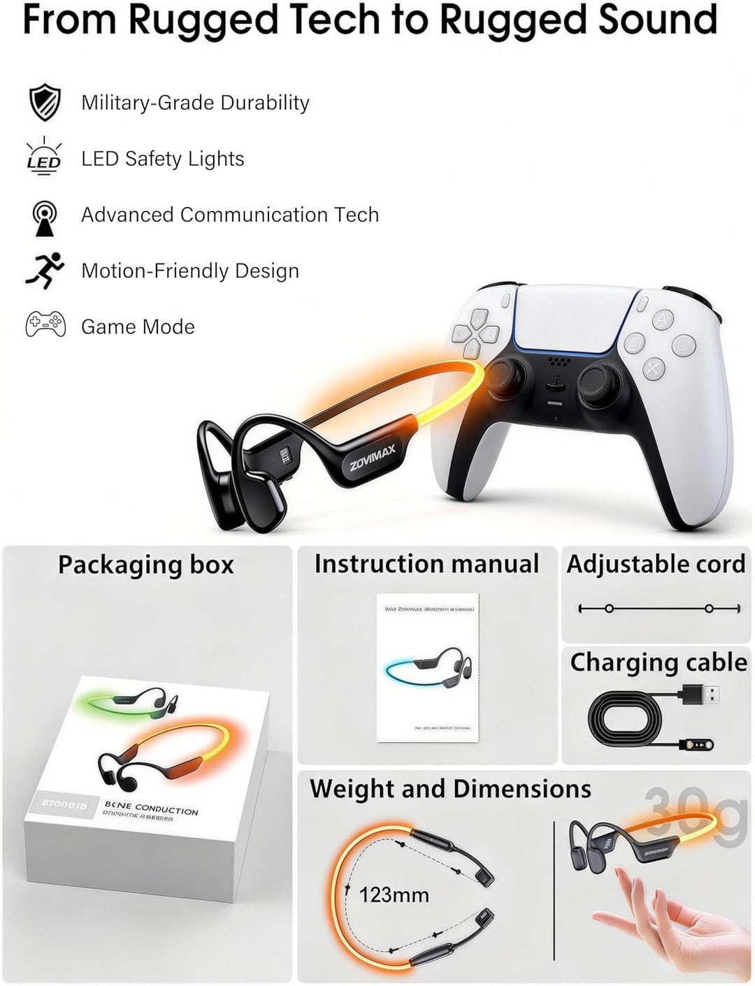 Knochenschall Kopfhörer Bluetooth 6.0 mit LED-Sicherheitslicht, Open Ear Sportkopfhörer Bluetooth mi