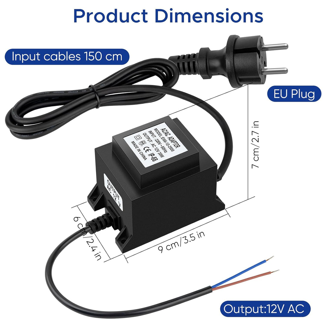Karyoosi LED Trafo 12V Netzteil AC/AC 30W 2.5A, Aussen Stecker Netzteil Transformator IP68 für LED-B