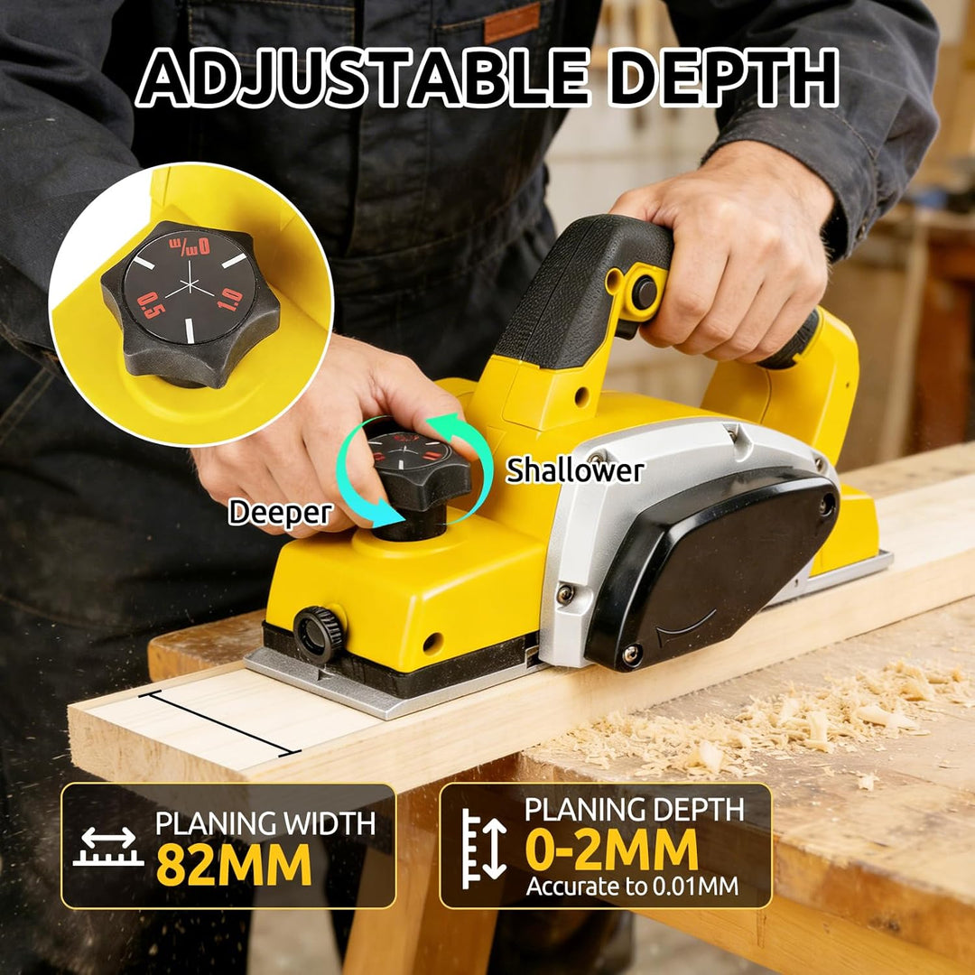 Kabelloser Elektrohobel mit Bürstenlosem Motor, kompatibel mit DeWalt 20V Akkus, 82mm Hobelbreite, 0
