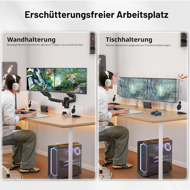 HUANUO Monitor Wandhalterung 2 Monitore, für 17-32 Zoll Bildschirme, Wandhalterung Monitor mit Gasfe