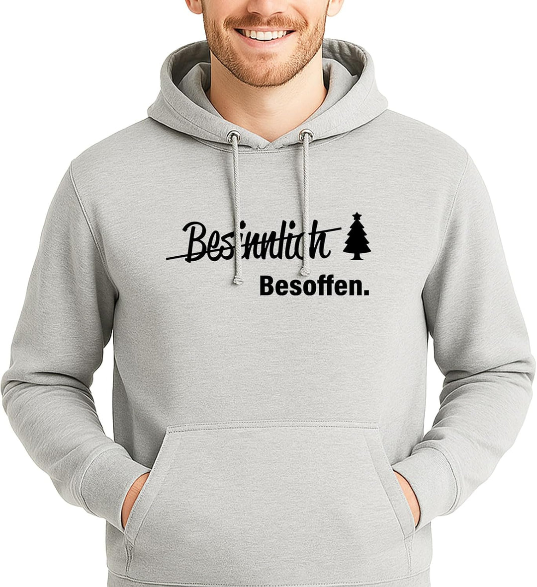 Huuraa Unisex Hoodie Besinnlich Besoffen Tannenbaum Pullover Vegan Grösse S-3XL mit Weihnachts Motiv