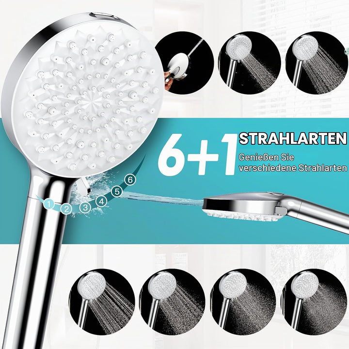 Wassersparend Duschkopf mit Filter, 7 Strahlarten, Hochdruck-Duschbrause Wassersparend mit Filtratio