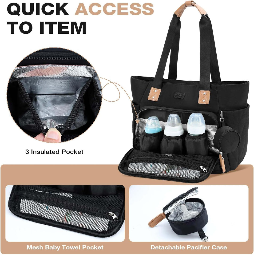 Lekesky Wickeltasche mit Schnullertasche und Wickelunterlage, Grosse Reisewindeltasche für Mama und