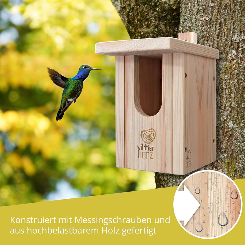 wildtier herz I Vogel Nistkasten Rotkehlchen aus Massiv-Holz - Verschraubt, Nistkästen für Vögel, Ni