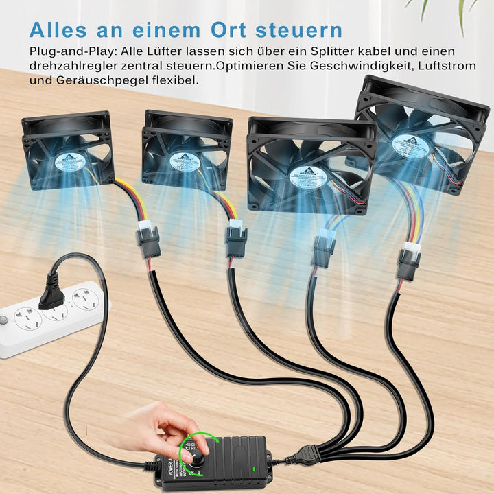GDSTIME 36W 12V PC Lüfter Geschwindigkeit Controller Regelbar Netzteil Lüfter Drehzahlregler 4 Wege