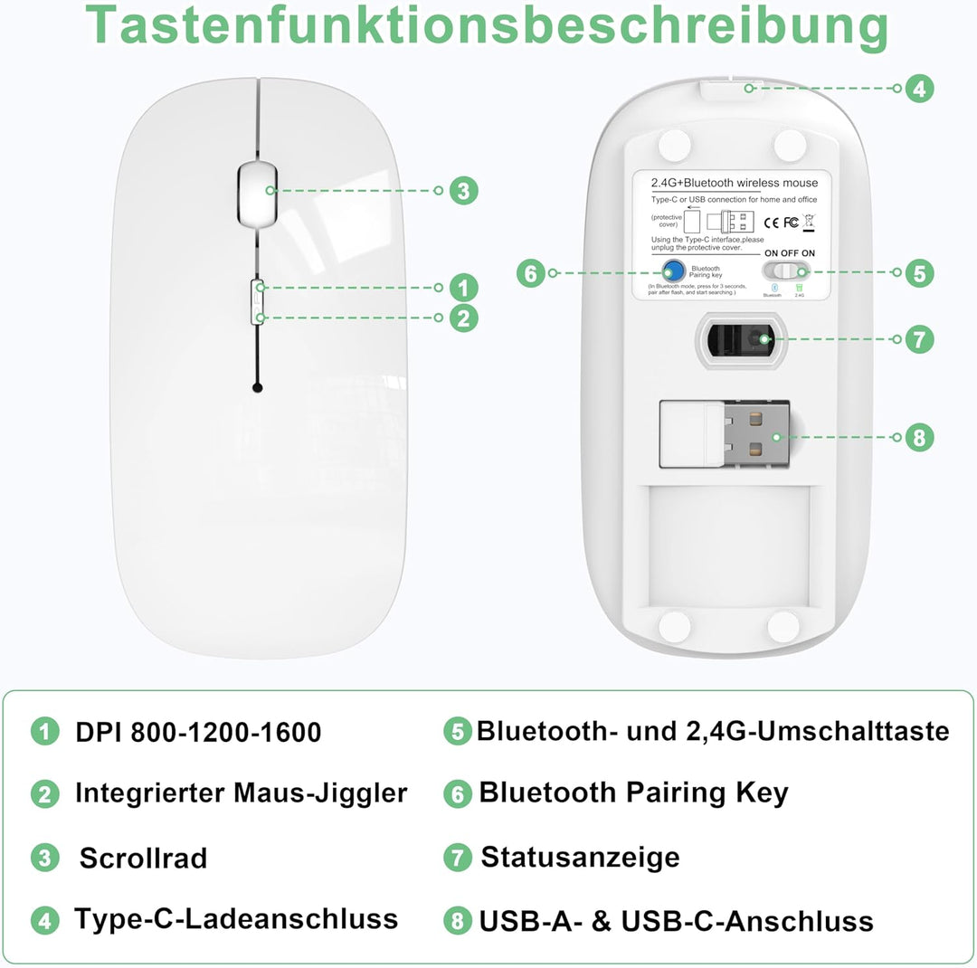 Bluetooth Maus Kabellose, Wiederaufladbare Maus für iPad MacBook PC Laptop Computer, Tragbare Schlan