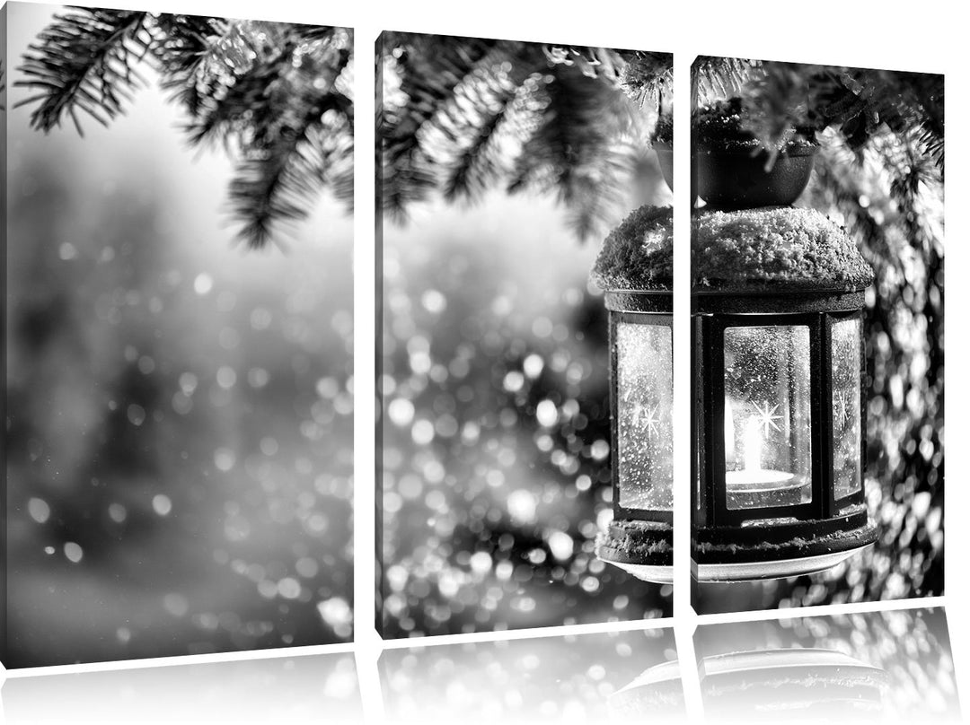 Pixxprint Laterne im Winter als Leinwandbild | Grösse: 3 Teilig (120x80) | Wandbild| Kunstdruck | fe