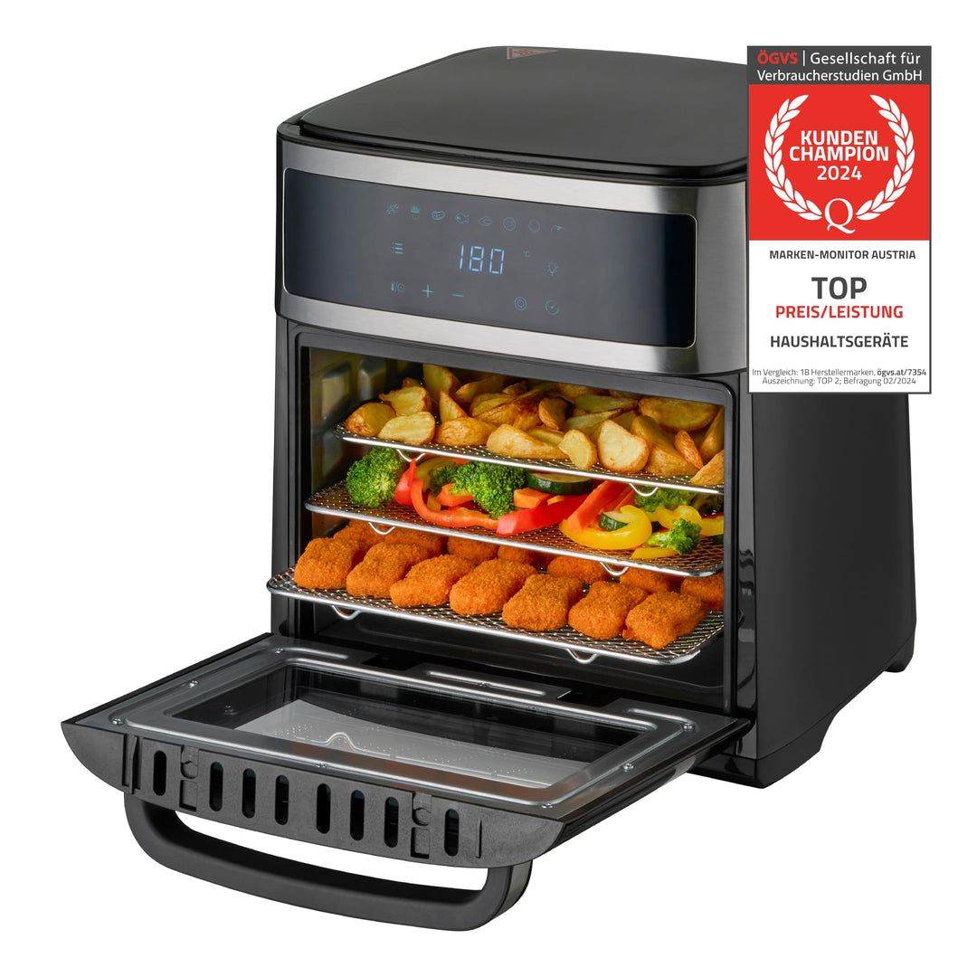 TZS First Austria Air Fryer Oven 13L | Digitalsteuerung | 8 Programme | Rotisserie | Innenbeleuchtun