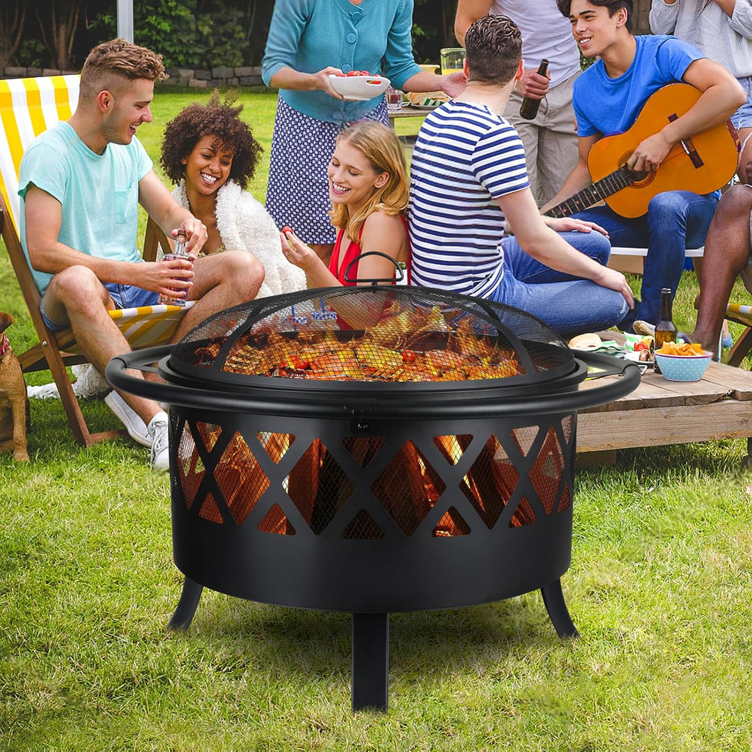 Feuerschale, Feuerschalen für den Garten, Ø 81cm Feuerschale mit funkenschutz und Schürhaken, Feuerk