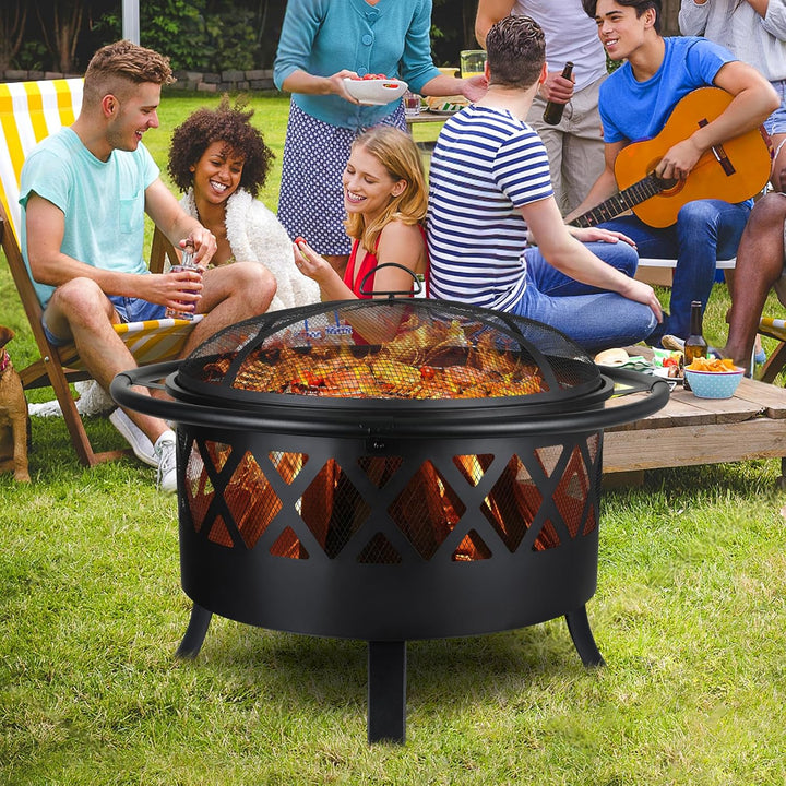 Feuerschale, Feuerschalen für den Garten, Ø 81cm Feuerschale mit funkenschutz und Schürhaken, Feuerk