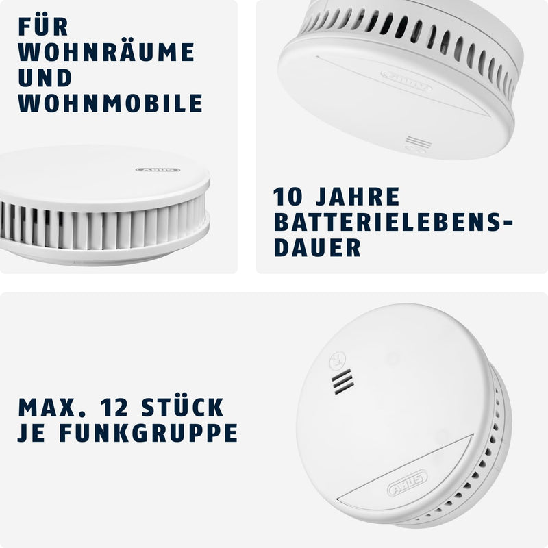 ABUS Funk-Rauchmelder RWM165 - mit 10-Jahres-Batterie - 12 Melder vernetzbar - Q-Label & DIN EN14604