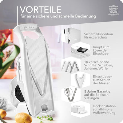 Börner V5 PowerLine Gemüsehobel Profi Set (7-tlg.) • Gemüseschneider (V-Hobel) für Obst & Gemüse + Z