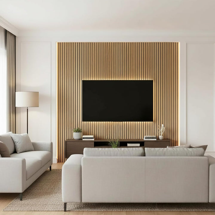 Akustikpaneele in Holzoptik 60 x 30 cm als Schallabsorber - 4er Set - Deko Schallschutz Wandvertäfel