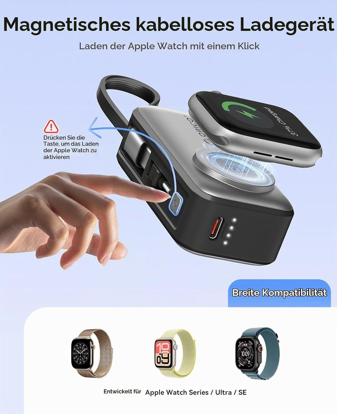 ORICO Mini Powerbank 5000mAh, PD 22,5W Externe Handyakkus mit Klappbarem USB-C Stecker &amp; USB-C Kabel